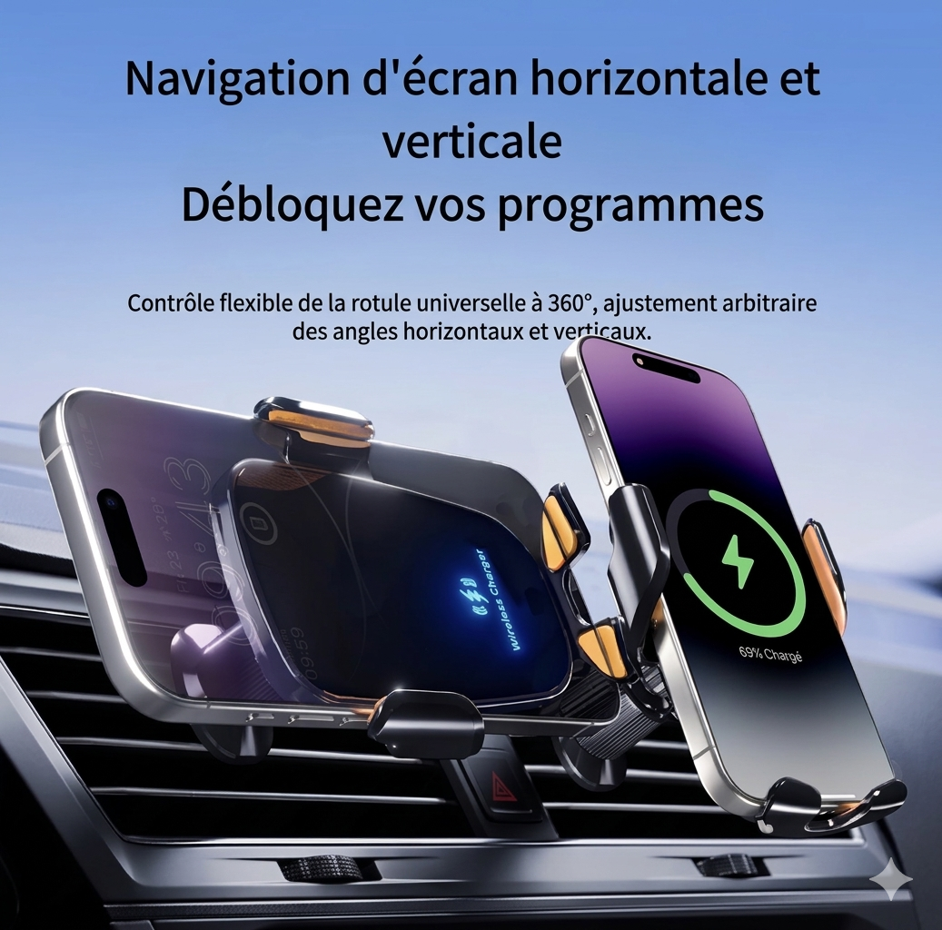 Support de téléphone intelligent à Induction pour voiture, 15W, charge rapide, adapté au tableau de bord, pare-brise, sortie d'air, fournitures automobiles universelles