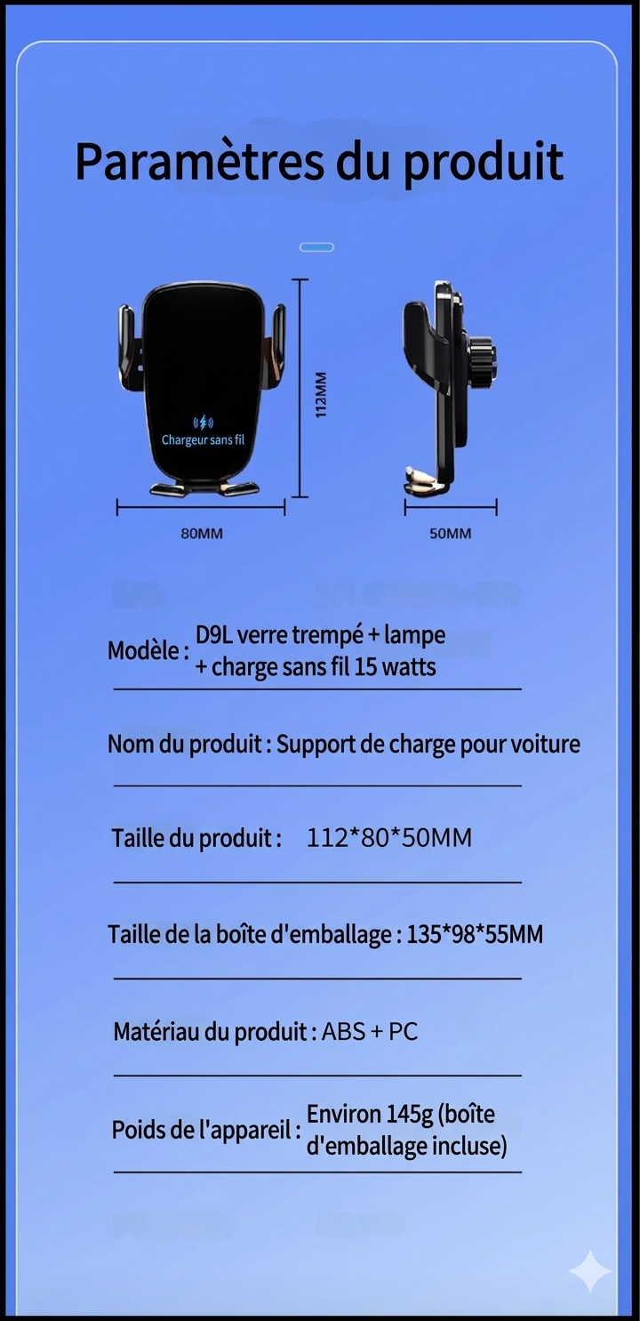Support de téléphone intelligent à Induction pour voiture, 15W, charge rapide, adapté au tableau de bord, pare-brise, sortie d'air, fournitures automobiles universelles