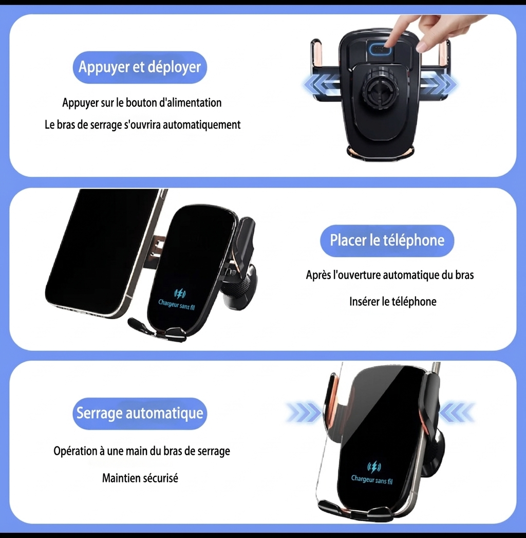 Support de téléphone intelligent à Induction pour voiture, 15W, charge rapide, adapté au tableau de bord, pare-brise, sortie d'air, fournitures automobiles universelles