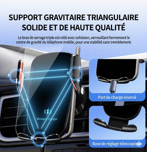 Support de téléphone intelligent à Induction pour voiture, 15W, charge rapide, adapté au tableau de bord, pare-brise, sortie d'air, fournitures automobiles universelles