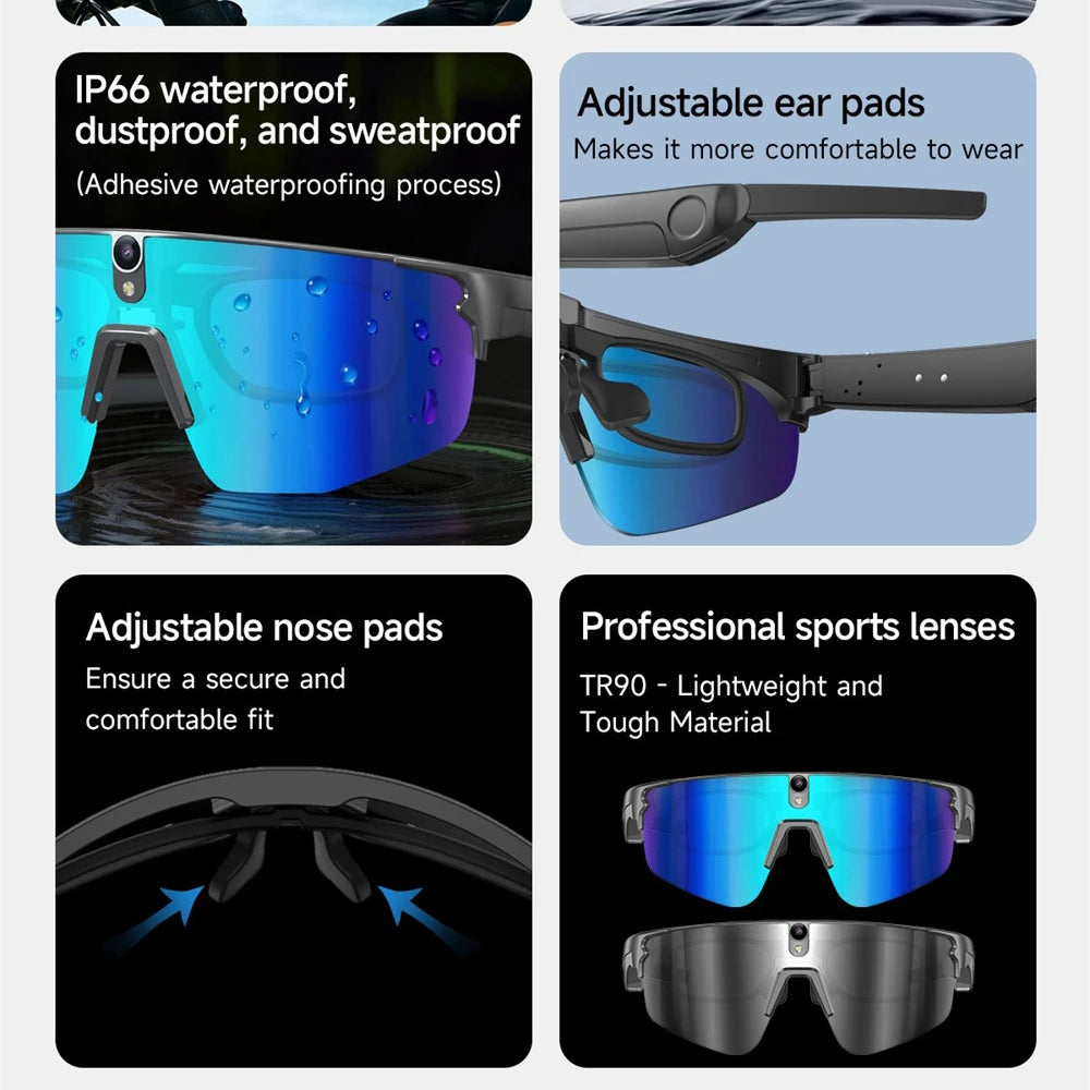 Lunettes Connectées Cyclisme AI 4K – Caméra HD, Appel Bluetooth, Anti-Vibration & Protection UV
