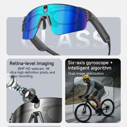 Lunettes Connectées Cyclisme AI 4K – Caméra HD, Appel Bluetooth, Anti-Vibration & Protection UV